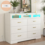 Vibe & Dine 9 Drawer Dresser with LED Lights and Charging Station, Modern Chest of Drawers Closet Organizer, Wood Wide Storage Dresser for Bedroom, Living Room Vibe & Dine