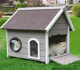Rockever Outdoor Cat House, Feral Cat House Outdoor Weatherproof with Escape Door and Clear Windows for 2 Cats (Grey Rockever