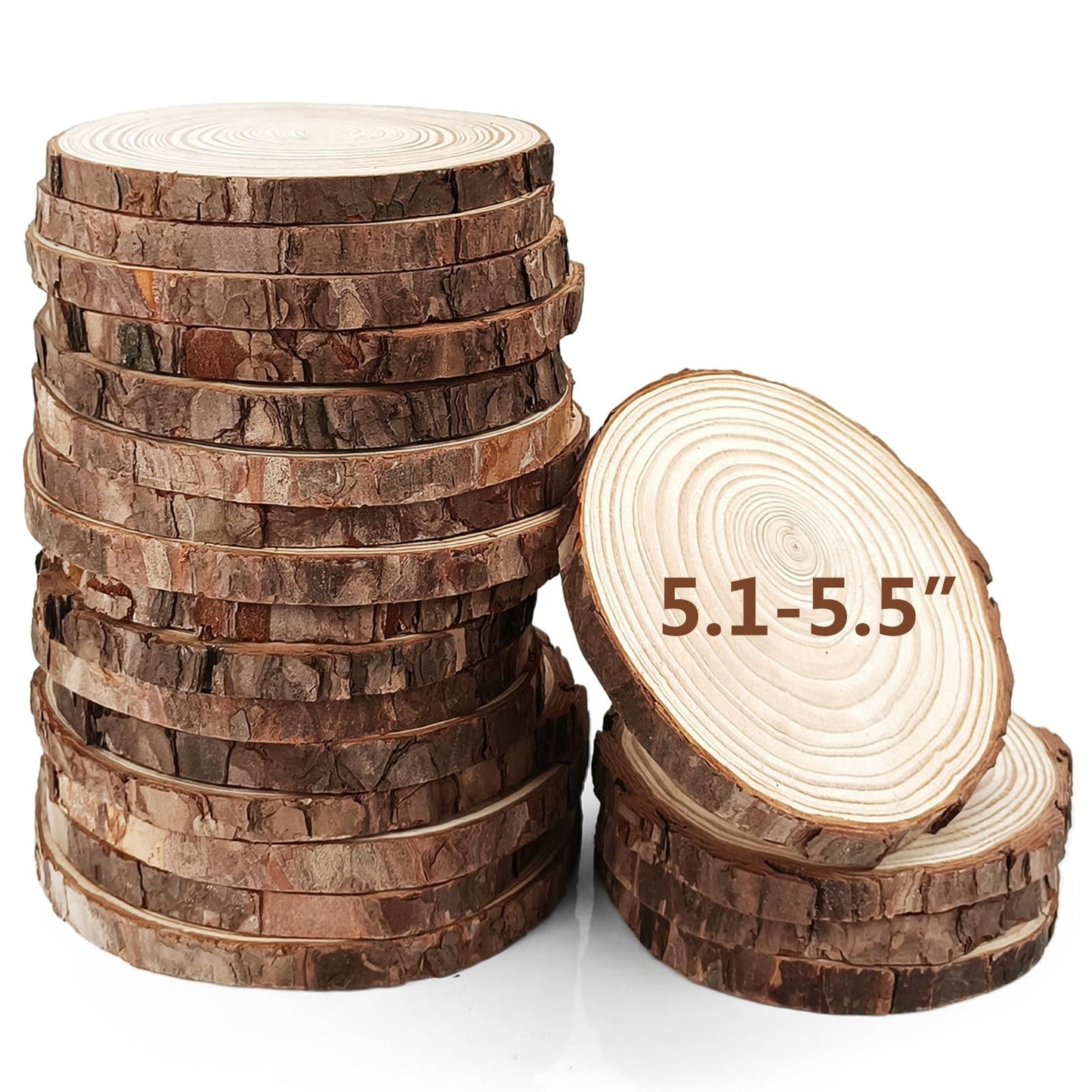 20Pcs Large Unfinished Wood Slices for Centerpieces,5.1-5.5 Inches Wood Centerpieces for Tables,DIY Round Wooden Discs with Tree Bark for Holiday Ornaments,Rustic Wedding (5.1-5.5in)