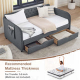 Antetek 80.5" Daybed with Drawer, Modern Button Tufted Linen Day Bed with Trundle Bed Twin to King, Upholstered Daybed Frame w/Storage Pocket for Bedroom, Living Room, No Box Spring Needed, Dark Grey Antetek