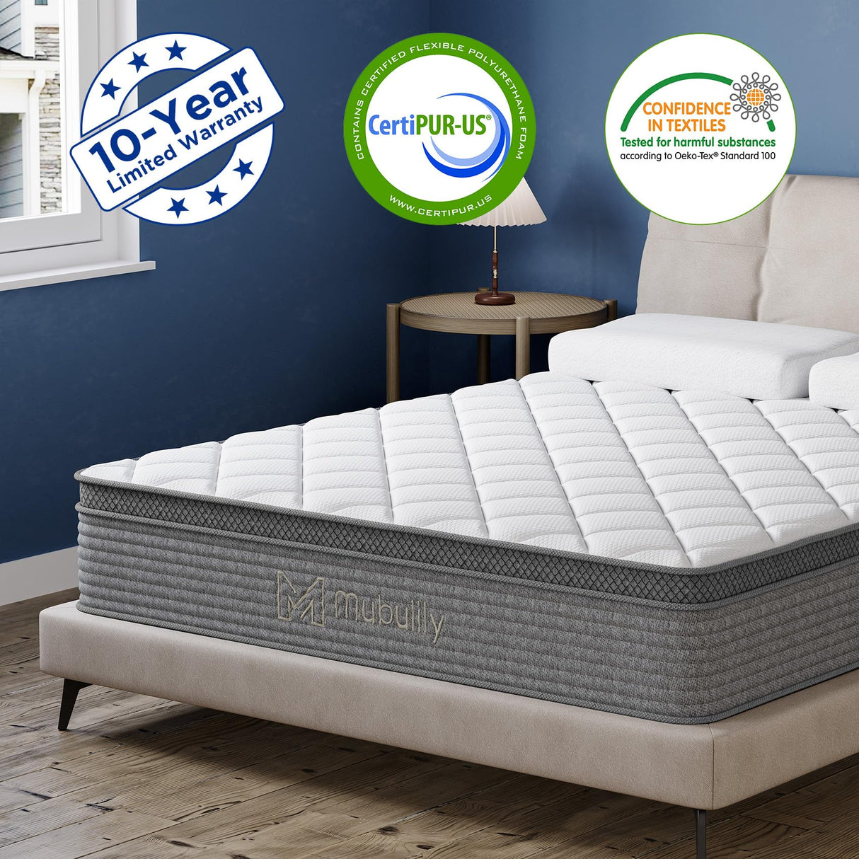 Mubulily Queen Mattress,10 Inch Gel Memory Foam and Innerspring Hybrid Mattress in a Box with Individual Pocket Spring for Motion Isolation & Silent Sleep,CertiPUR-US,100 Nights Trial Mubulily