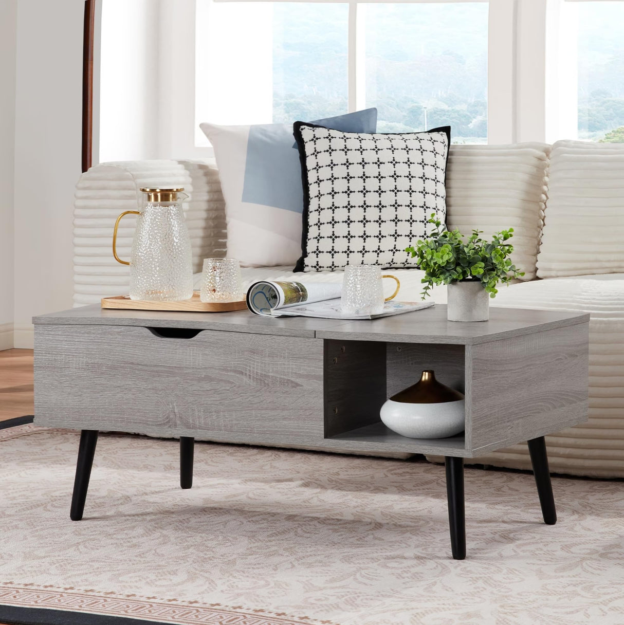 Furrnook 39" Lift Top Coffee Table with Hidden Compartment & Storage Shelf, Multifunctional Desk for Living Room, Home Office, Ergonomic Lift, Ample Storage for Gadgets & Essentials (Gray) Furrnook