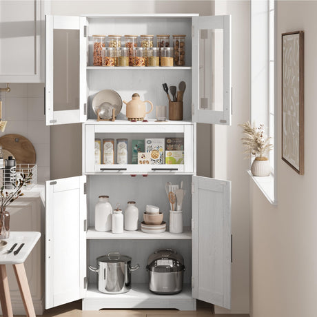 Tall White Freestanding Storage Cabinet with Glass Doors and Adjustable Shelves by IDEALHOUSE IDEALHOUSE
