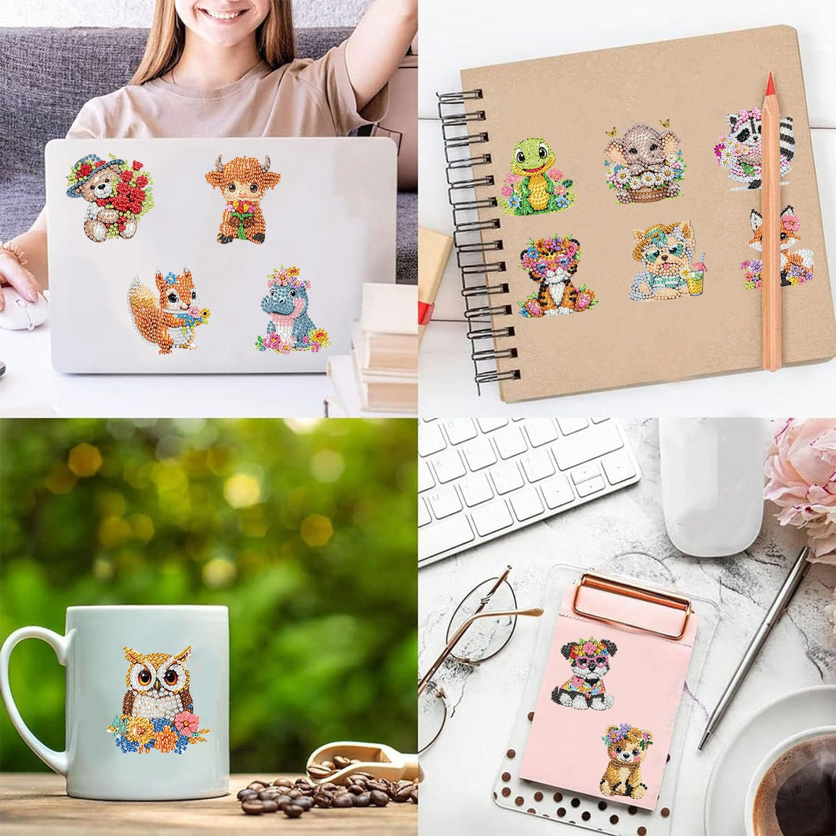 xackcme 48 Pcs Diamond Art Painting Sticker Kits for Kids, Animal Diamond Gem Stickers Kit, 5D Animals Gem Art Stickers Mosaic for Kids Gift for Boys Girls 4-8-10-12 Years Old xackcme