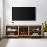 Walker Edison Payton Coastal Rattan-Drawer Fireplace TV Stand for TVs up to 75 Inches 70 Inch Coastal Oak Walker Edison