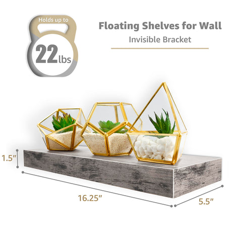 Sorbus Floating Shelves for Wall, 16" Grey Bathroom Shelves Wall Mounted for Kitchen, Bedroom, Living Room, Bathroom Storage, Over Toilet, Hanging Book Shelf for Wall Home Decor (4 Pack) Sorbus