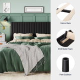 Allewie Queen Bed Frame, Velvet Upholstered Platform Bed with Vertical Channel Tufted Headboard, Mattress Foundation with Strong Wooden Slats, Box Spring Optional, Easy Assembly, Black Allewie