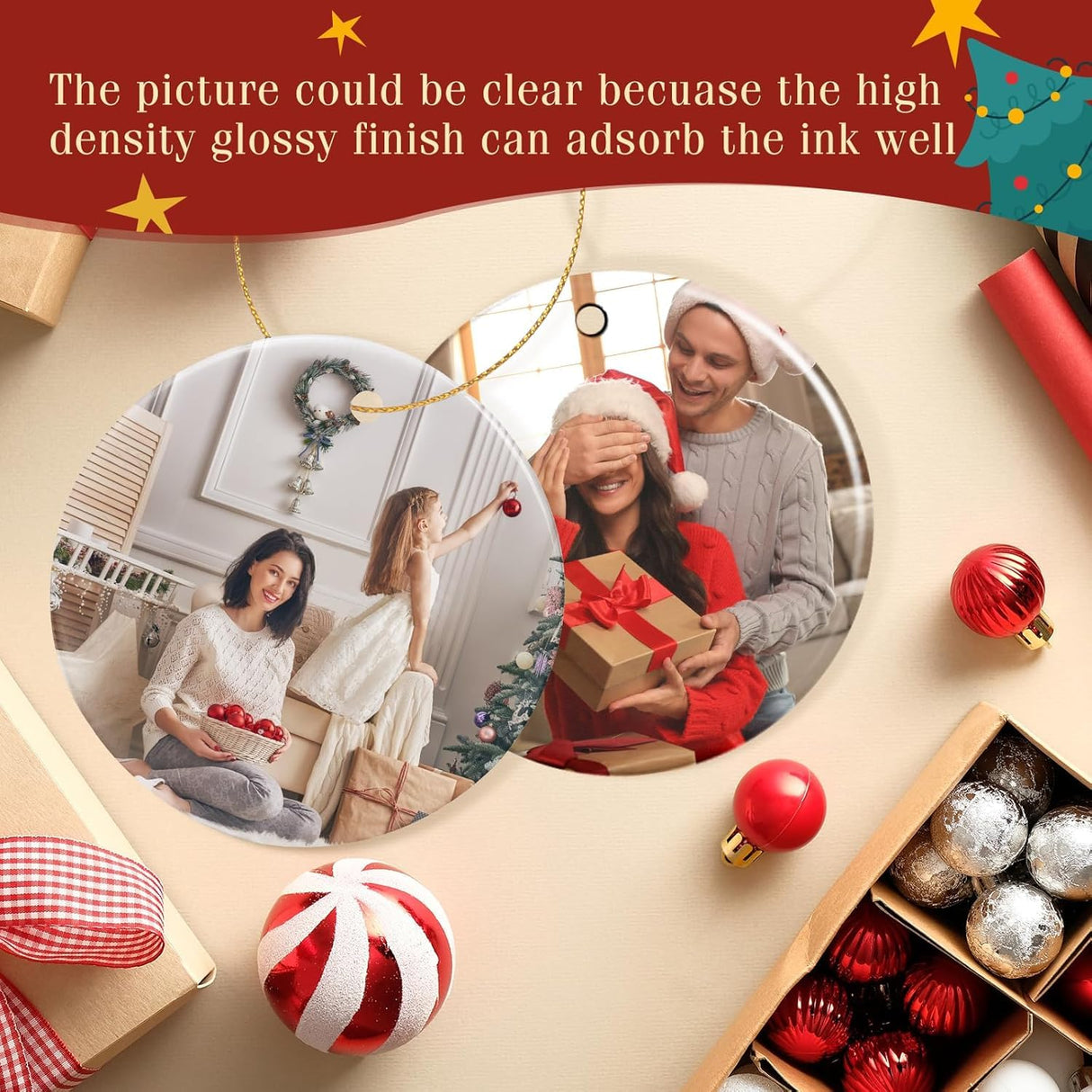 Sublimation Ceramic Ornaments Blank 3 Inch 30 PCS Christmas DIY Personalized Products Xmax Tree Decoration Aulsetch