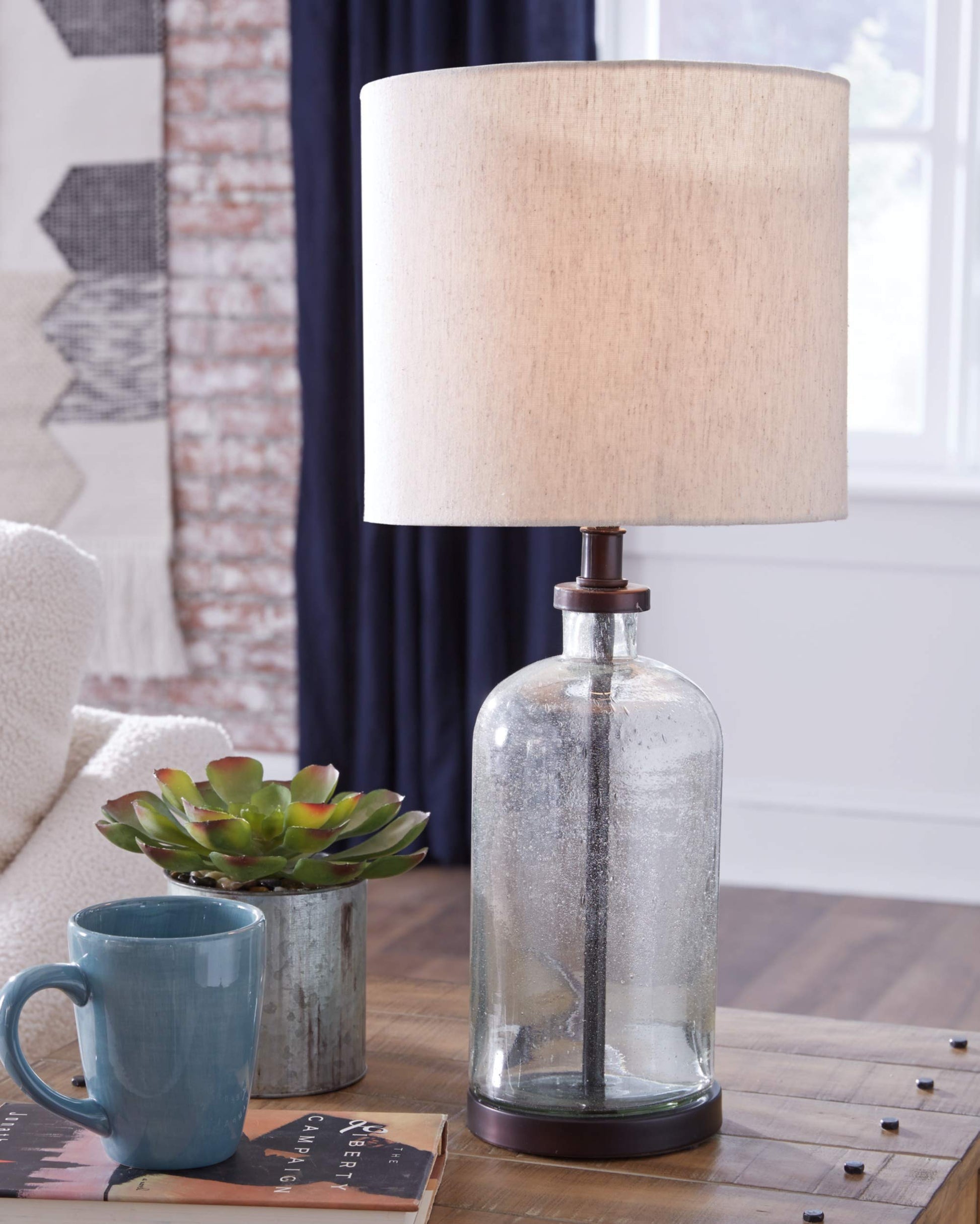 Signature Design by Ashley Bandile Modern Farmhouse 22.5" Seeded Glass Table Lamp, Bronze - WoodArtSupply