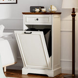 OUTGUAVA 13 Gallon Tilt Out Trash Cabinet Kitchen Waste Bins,50 Quart Laundry Hamper Tilt Out Pet Proof Hidden Trash Bin for Kitchen Living Room, (Antique White and Brown) OUTGUAVA