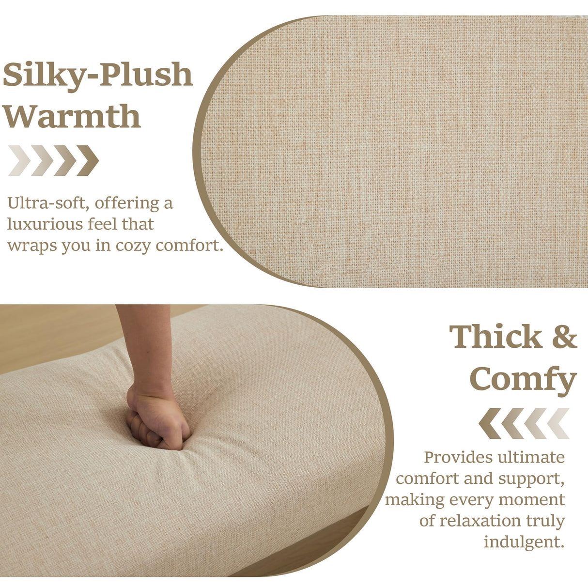 WUTUTUEE 58.7" Linen End of Bed Bench Upholstered Modern Bedroom Bench for Living Room & Entryway, Easy Assembly, Footrest Ottoman Accent Window Bench with Solid Wood Frame & Curved Arm, Tan WUTUTUEE