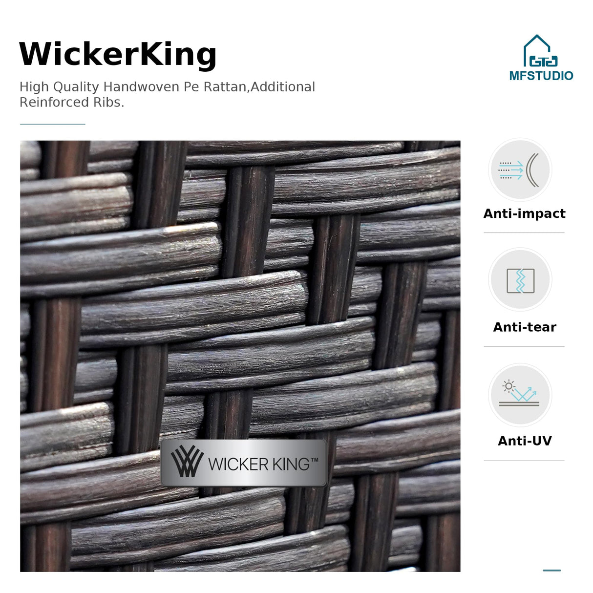 MFSTUDIO Patio Furniture Set, 8 Seats Half-Moon Curved Outdoor Sectional Sofa Conversation Set, Woven Rattan Patio Couch with 2 Wood-Like Round Coffee Table MFSTUDIO