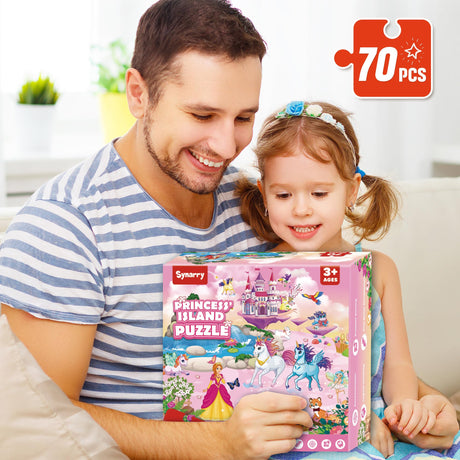 SYNARRY Unicorn Princess Mermaid Fairy Floor Puzzle for Kids Ages 3-5, Large 70 Piece Wooden Puzzle for Kids Ages 4-6, Preschool Toys Gifts for 3 4 5 6 7 8 Years Old Boys Girls Children SYNARRY