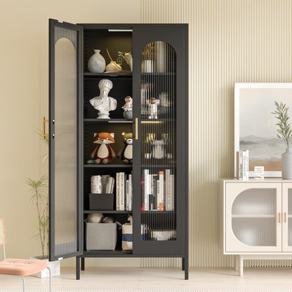 ZONLESON Metal Storage Cabinet, 71" Tall Black Display Curio Glass Storage Cabinet with Glass Doors and 4 Shelves, Large Bookcase Cabinet for Home Office, Living Room, Pantry (Black-71 Cabinet)