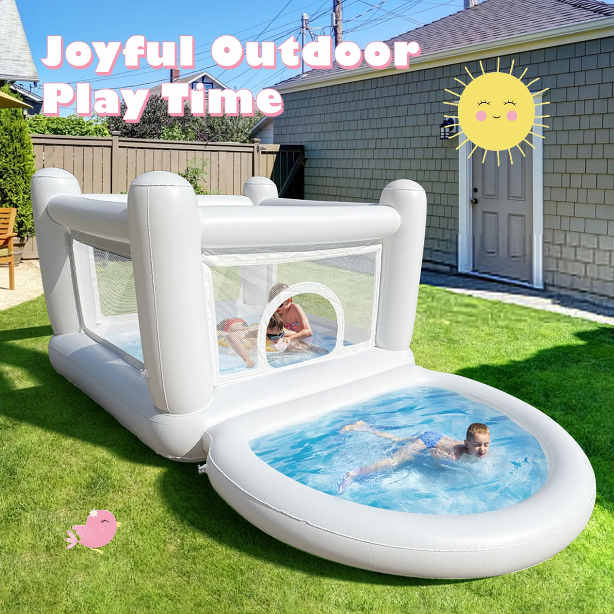 White Bounce House, Bounce House for Kids 3-6 with Ball Pit Pool, Toddler Mini Bounce House, Indoor Outdoor Inflatable Bounce House for Kids and Adults (Without Blower) CHUNNIAN