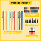 JiaoJiRen Calligraphy Set Fountain Pens with 8 Different Size Nibs and 60 Ink Cartridges(12 Colors),Calligraphy Pen Set for Beginner Writing Drawing Practice JiaoJiRen