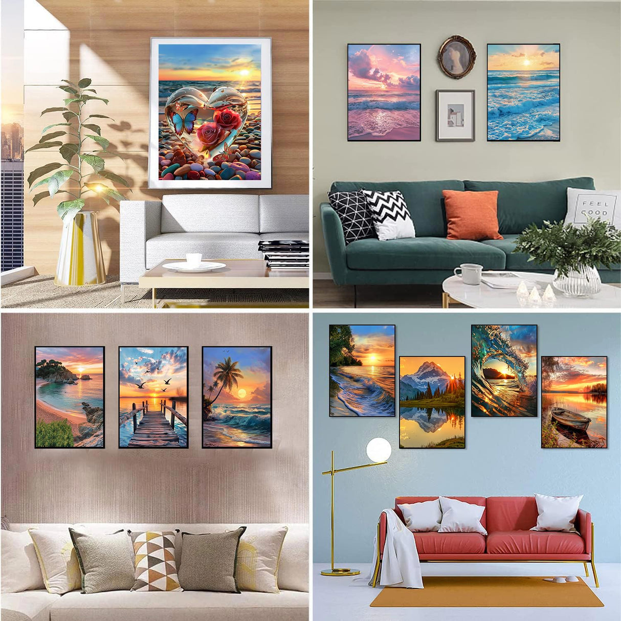 CreateJoy 12 Pack 5D Diamond Art Kits for Adults - Beach Diamond Art DIY Paint with Round Full Drill Diamond dots for Beginners, Gem Paintings for 12X16 Inch Home Wall Decor CreateJoy