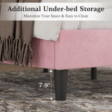 VECELO Queen Bed Frame with Upholstered Headboard, Heavy-Duty Platform Bedframe with Strong Wooden Slats Support, No Boxing Spring Needed, Pink VECELO