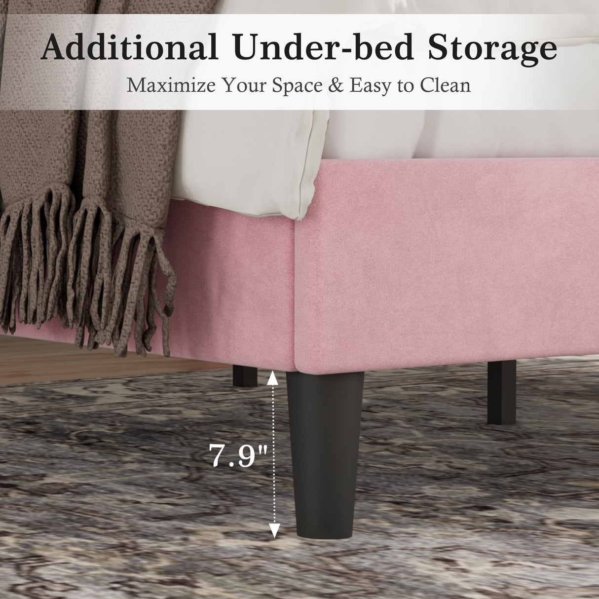 VECELO Full Bed Frame with Upholstered Headboard, Heavy-Duty Platform Bedframe with Strong Wooden Slats Support, No Boxing Spring Needed, Pink VECELO