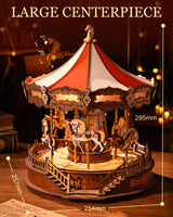 Rolife Wooden 3D Puzzles for Adults, DIY Carousel Music Box with Chaser Lights 11.6" Model Building Kit, Construction Project Craft Kits for Adults Hobby Home Decor Chiristmas Gifts for Boys Girls Rolife
