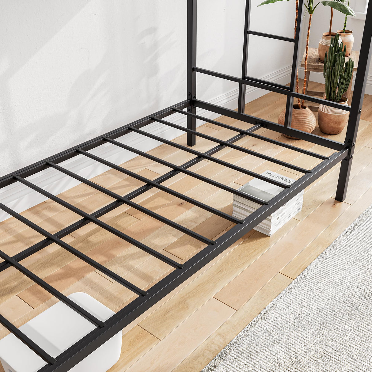 VECOCHO Metal Bunk Bed Twin Over Twin with 2- Side Ladder and Full-Length Guardrail，Space-Saving Design/No Box Spring Needed/Noise Free,Black & Vintage Brown VECOCHO