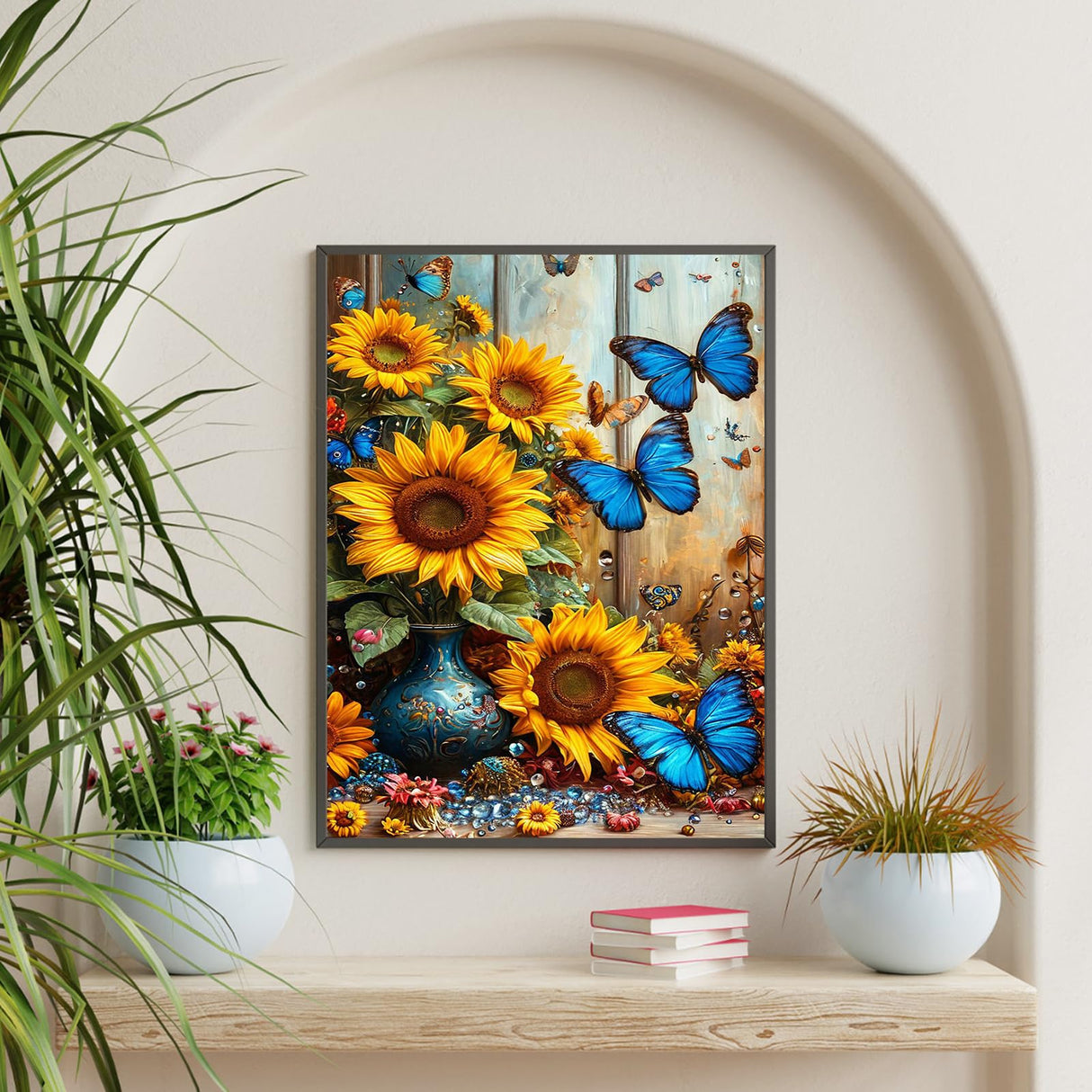 Diamond Art Kits for Adults Sunflower, DIY 5D Diamond Painting Kit for Beginners Flower Butterfly, Full Round Drill Gem Art Dots for Adults, Perfect for Home Wall Decor 12X16 Inch Okarina