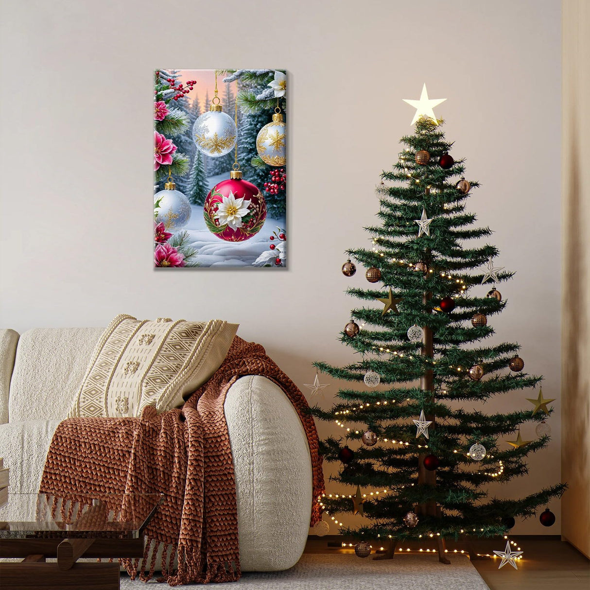 JOOZ Paint by Numbers Kit for Adults Framed Christmas Ball Paint by Number with Easel Christmas Tree Adult Paint by Number Kits Framed DIY Oil Painting Kits for Gift Home Wall Decor 8x12 Inch JOOZ