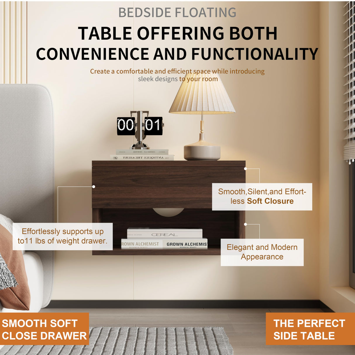 Wall Mounted Floating Night Stand - Wall Mounted Floating Nightstand with Drawer for Dorm & Bedroom, Cute Natural Wood Bedside Shelf & Desk, Storage Table with Soft Close Rails, Shelve for Decor Speed Wagon Foundation