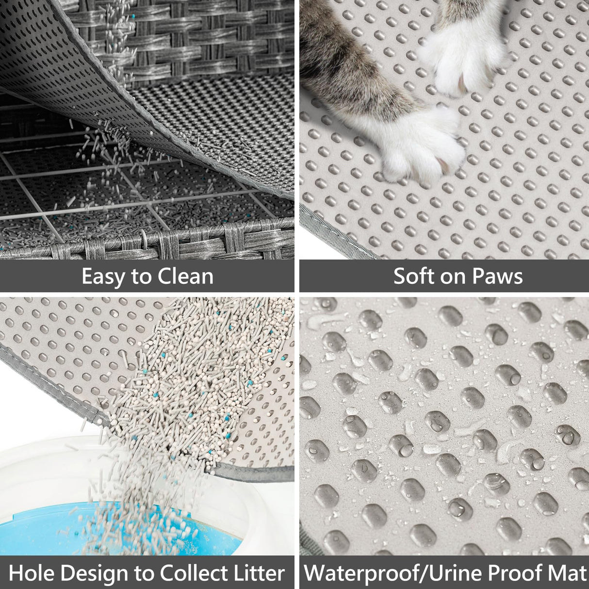 DOVEAID Cat Litter Box Enclosure Furniture Hidden, Pet House Litter Box Furniture for Large Cats, Handwoven Rattan with Door Cat Washroom Box, Indoor Cat House Storage with Soft Litter Mat, Grey DOVEAID