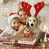 Culudea 4Pcs Christmas Hot Cocoa Table Decoration Farmhouse Holiday Tiered Tray Decor Rustic Merry Christmas Wooden Faux Book Stack Sign Winter Table Centerpiece for Home Office Shelf Mantel Decor Culudea