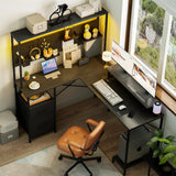 Yoobure L Shaped Desk with Pegboard, Reversible Computer Desk with Drawers & Storage Shelves, Gaming Desk with LED Lights & Power Outlets, Office Desk with Monitor Stand Corner Desk Home Office Desks Yoobure
