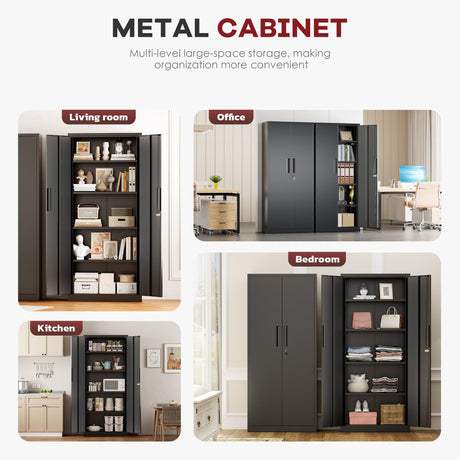 Bonusall 63" Metal Garage Storage Cabinet, 2 Locking Doors & 4 Adjustable Shelves Tall Storage, Heavy Duty Steel Tool Cabinet for Home, Office, Warehouse, School -Black Bonusall