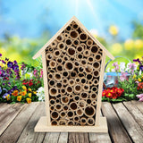 Native Hive Wooden Bee House, Natural Handmade Wooden Bee Box Habitat with Bamboo Tubes,Insect House Shelter for Attracting Peaceful Bee Pollinators (2PCS) Restokki