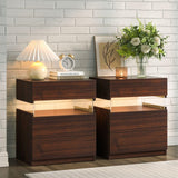 i-aplus Night Stand Set 2 LED Nightstands for Bedroom Set of 2 Modern Bedside Table with 3 Drawers End Side Table i-aplus