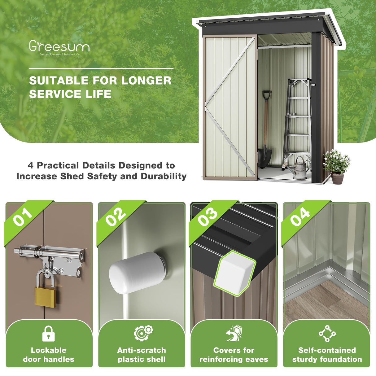 Greesum Outdoor Storage Shed 5 x 3 ft. Utility Tool Shed Metal Storage Garden Shed with Door & Lock for Patio Storage, Brown Greesum