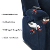 MCombo Zero Gravity Power Recliner Chair with Heat and Vibration Massage, Reclining Chair with USB & Type C Ports, Cup Holders for Living Room, Fabric 8015 (Navy Blue) MCombo