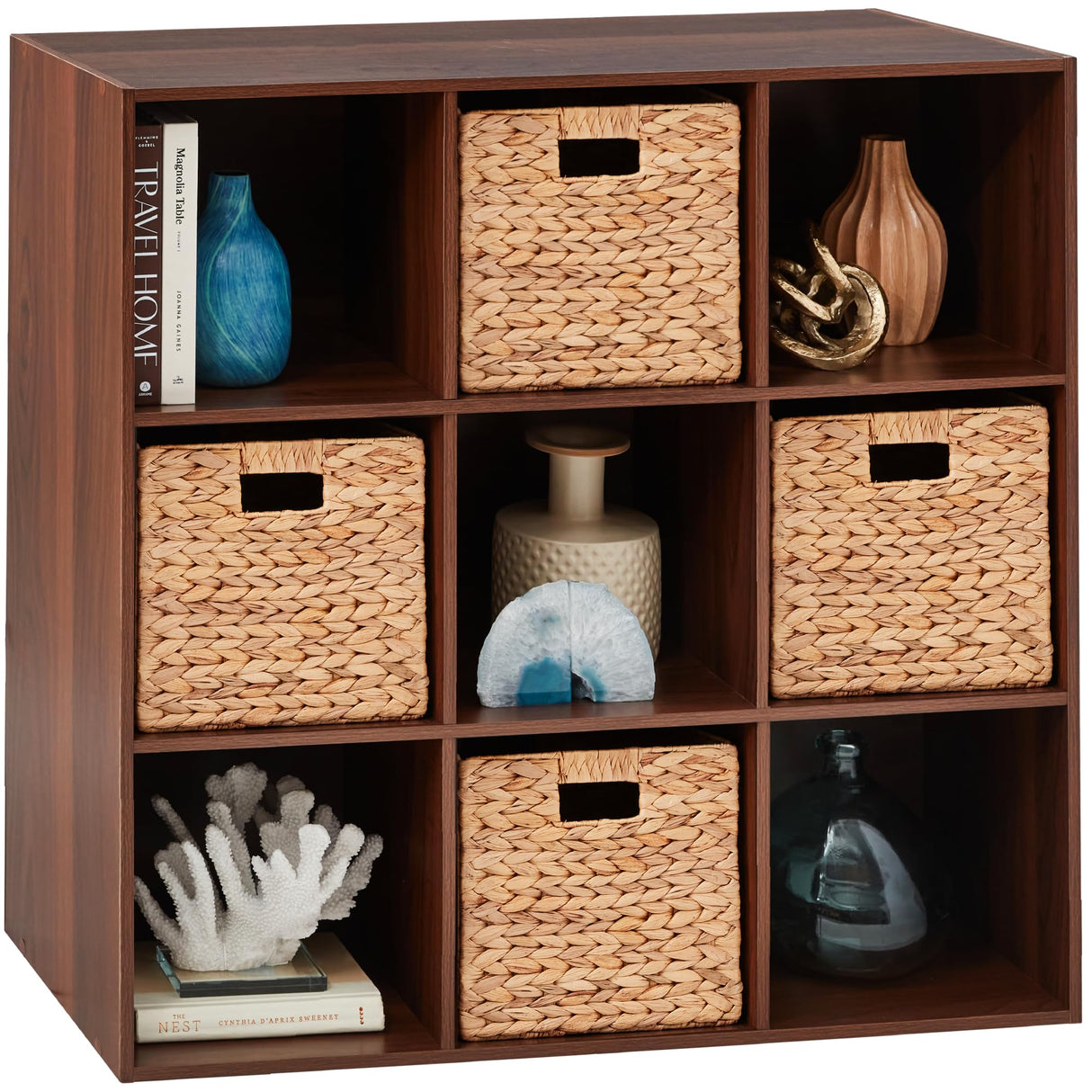 Best Choice Products 9-Cube Storage Organizer, 11in Shelf Opening, Bookcase, Display Shelf, Customizable w/ 3 Removable Back Panels - Walnut Best Choice Products