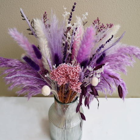 Natural Dried Pampas Prairie Bouquet, 17 "Natural Dried Bouquet, Purple Pampas and Millet Flower Mixed Bouquet Bohemian Style Family Wedding Dried Flower Decoration Flowerartlife