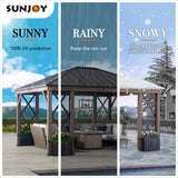 Sunjoy 13 ft. x 15 ft. Hardtop Gazebo, Outdoor Black Steel Roof Gazebo Aluminum Framed Gazebo with Planters and Ceiling Hook for Patio, Garden, and Backyard Activities by SummerCove SummerCove