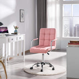 Yaheetech Desk Chairs with Wheels/Armrests Modern PU Leather Office Chair Height Adjustable Home Computer Executive Chair on Wheels 360° Swivel - Pink Yaheetech