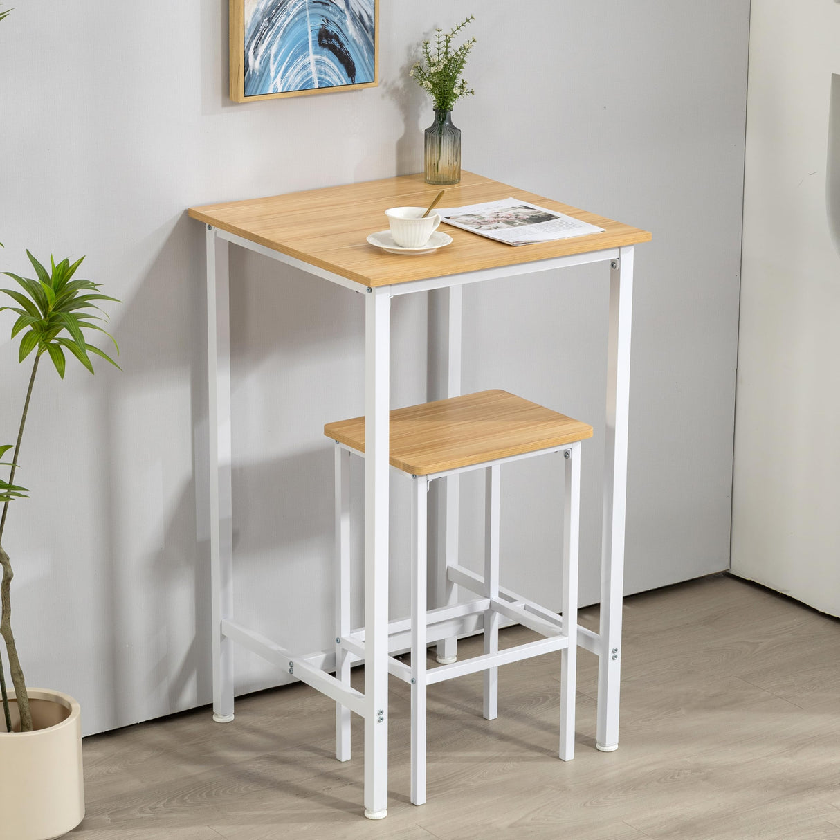 Finnhomy 23.6" Modern High Top Bar Table - Oak Beige & White Cocktail Table for Kitchen and Living Room Finnhomy