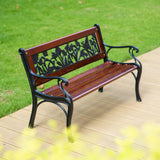 Sophia & William Outdoor Kids Bench Patio Mini Sized Garden Bench with Wooden Seat and Cast Iron Backrest for Porch, Lawn, Backyard and Indoor Sophia & William