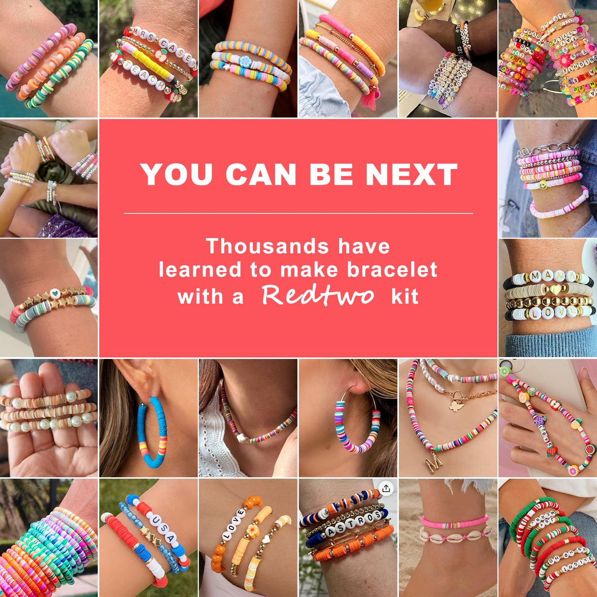 Redtwo 23000 Pcs Clay Beads Bracelet Making Kit 144 Colors 7 Boxes Flat Polymer Heishi Beads Set for Friendship Jewelry Making with Pendant Charms Crafts Gifts for Girls Ages 6-12 Kids Adults Redtwo