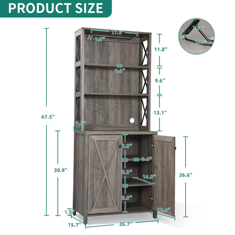 YITAHOME 67" Tall Bar Wine Cooler for Liquor and Glasses, Farmhouse Storage Cabinet w/Wine Rack, Open Storage Shelves, Buffet Kitchen Cabinet with Wooden Doors for Living Room, Living Room, Grey Wash YITAHOME