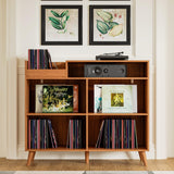 DIYART 3 Tier Large Record Player Stand with Power Outlet, Vinyl Record Storage Table holds Up to 500 Albums, Mid-Century Turntable Stand, Brown DIYART