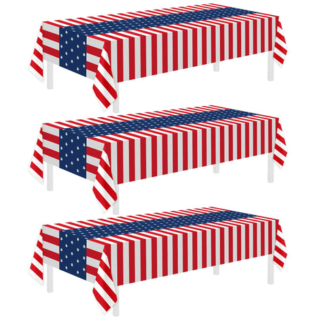3 Pack Patriotic Tablecloth, Disposable Plastic Tablecloth 54" x 108" Patriotic Decorations, Birthday Party Table Cloth for Kids, Patriotic Themed Party Supplies for Outside, Picnic, Camping, Memorial Childom