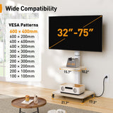 Perlegear Mobile TV Stand with Power Outlet, Tilt & Swivel Rolling TV Cart for 32-75 inches TVs up to 110 lbs, Height Adjustable Rolling TV Stand White with Wheels, Max VESA 600x400mm, PGTVMC17W Perlegear