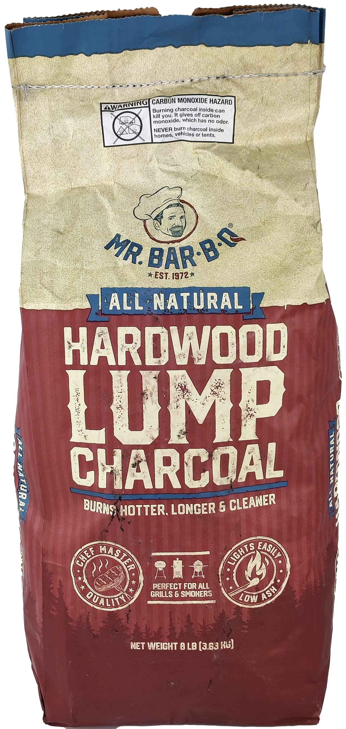 All Natural Hardwood Lump Charcoal, Burns Hotter, Longer & Cleaner, Low Ash & Easy to Light, Natural Hardwood Lump Charcoal for Grilling, Smoking, Kamado and Kettle Grills by Mr. Bar-B-Q (8-Pound Bag)