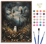 Halloween Whimsical Ghost Paint by Number Kit, 16x20inch Moonlit Forest Floral Meadow DIY Painting for Adults and Kids Art Craft Supplies Frameless Generic
