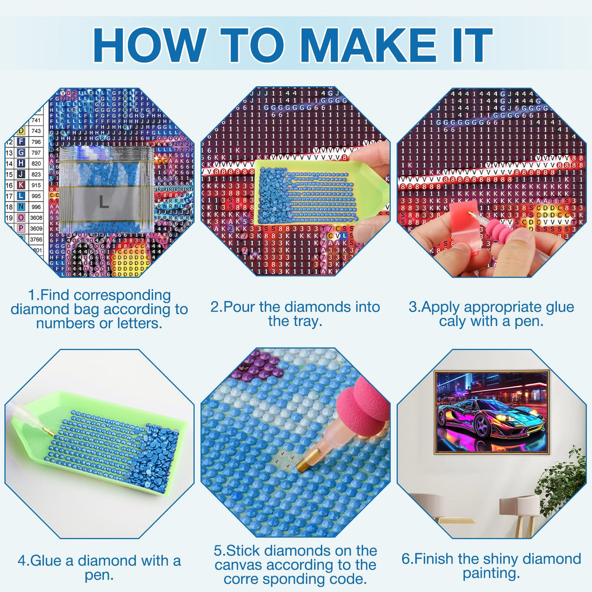 MEIYUDA Diamond Painting Kits for Adults, 5D Car Diamond Art Kits for Men, DIY Sports Car Diamond Art Painting Kit Gem Art Crystal for Home Wall Decor and Holiday Presents 16x12Inch MEIYUDA